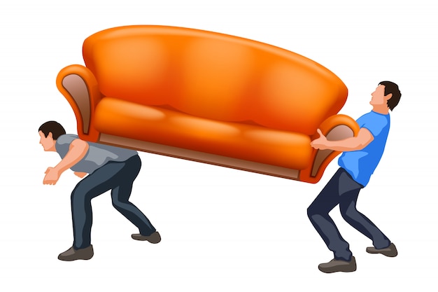 Sofa carrying two guys