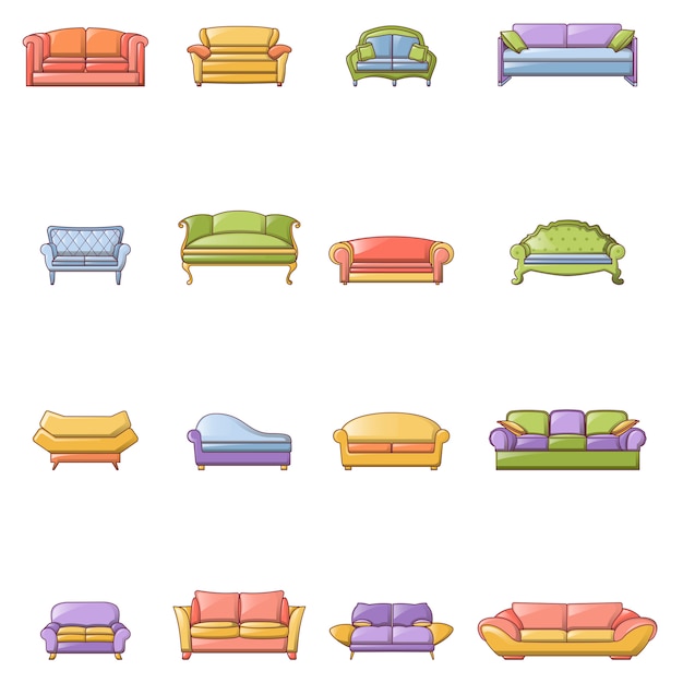 Sofa chair room couch icons set