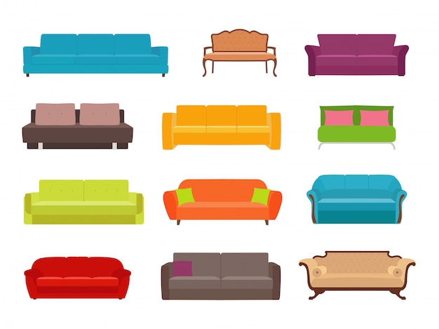 Sofa colored vector set. collection of sofa illustration.