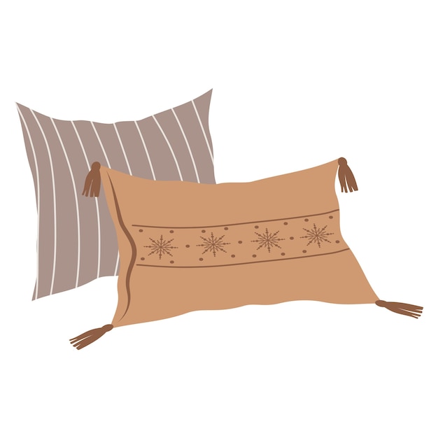 Sofa cushions in boho style. Interior pillows. Flat illustration. Vector.