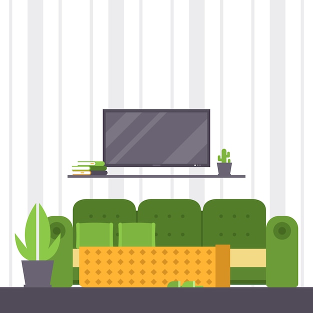 Sofa furniture couch seat furnished interior design of living-room at apartment home illustration