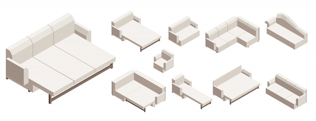 Sofa icon set, isometrische stijl