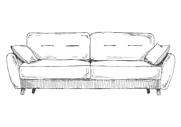 Vector sofa isolated on white background vector illustration in a sketch style