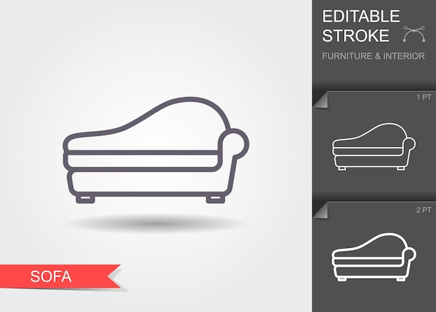 Sofa line-pictogram met bewerkbare lijn met schaduw