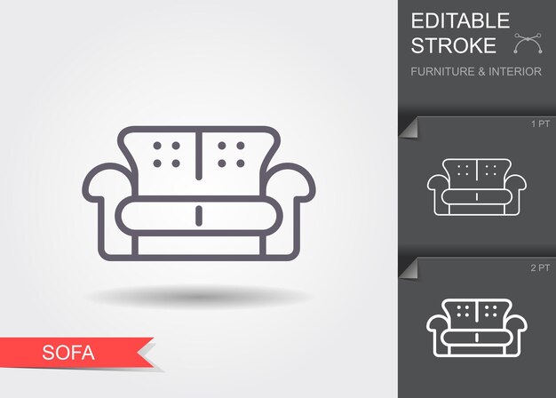 Sofa Line-pictogram met bewerkbare lijn met schaduw