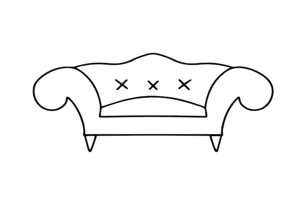 Sofa lineaire stijl teken voor mobiel concept en webdesign Symbool logo illustratie