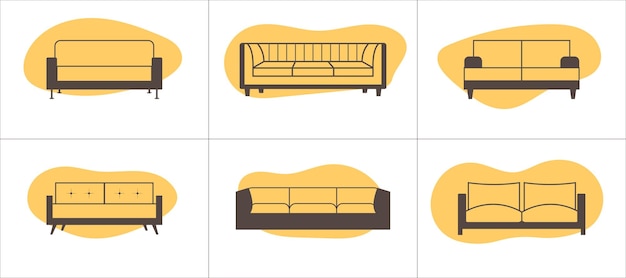 Sofa linear icons set Vector illustration in trendy flat style