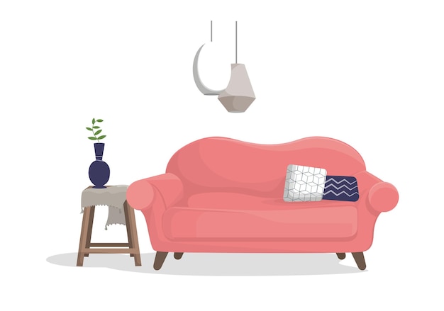 Un divano nel soggiorno con un fiore decorativo per la casa e un tavolino da caffè. un oggetto da interni.