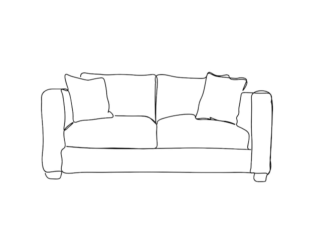 Однолинейный рисунок дивана продолжает линейную векторную иллюстрацию