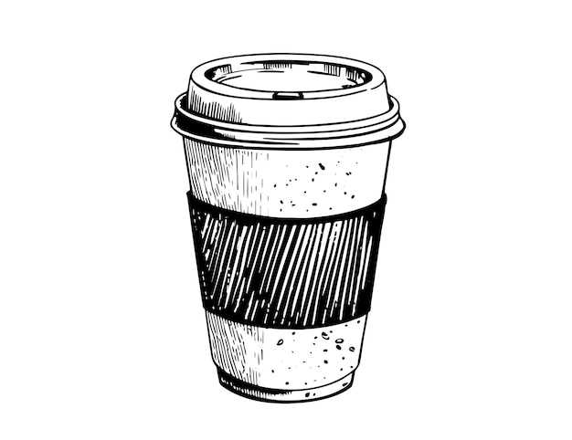 Soffee in a paper cup hand drawn Illustration vector