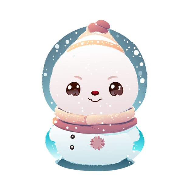 soft blended watercolor illustration of a cute snowman in the north pole 2d style childrens wate