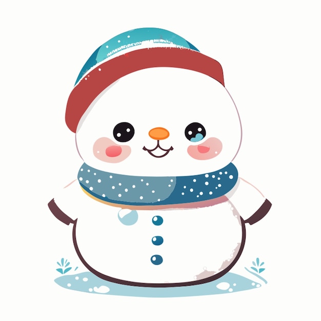 soft blended watercolor illustration of a cute snowman in the north pole 2d style childrens wate