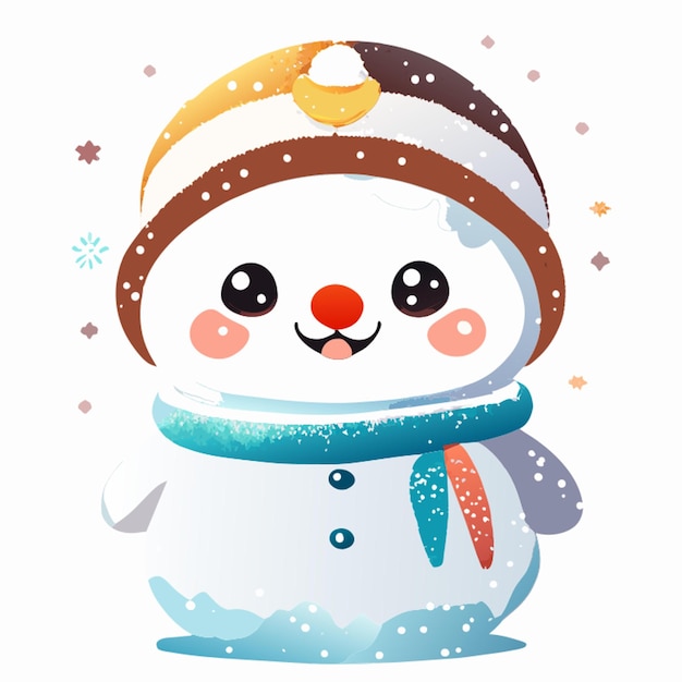 soft blended watercolor illustration of a cute snowman in the north pole 2d style childrens wate