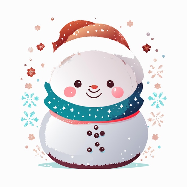 soft blended watercolor illustration of a cute snowman in the north pole 2d style childrens wate