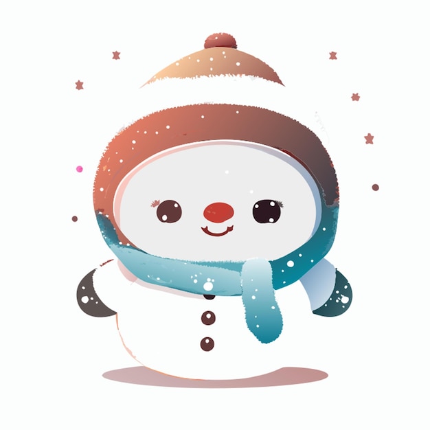 Soft blended watercolor illustration of a cute snowman in the north pole 2d style childrens wate