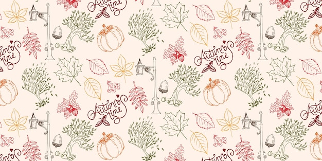 Soft colorful autumn vector hand drawn pattern