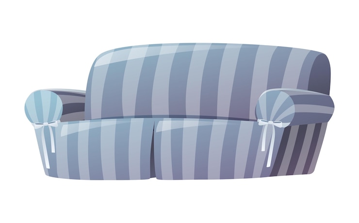 Vector soft comfortable home blue striped sofa living room interior decoration vector cartoon illustration