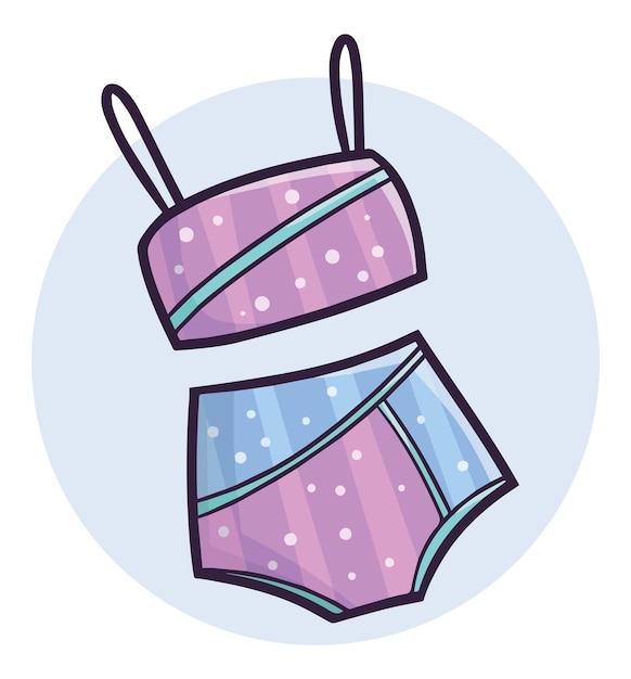 Soft and cool blue purple woman swimsuit cartoon illustration