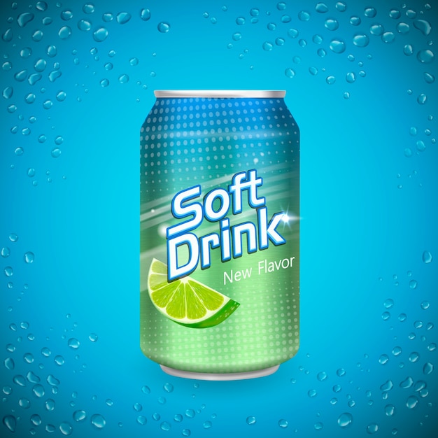 Вектор Дизайн упаковки безалкогольных напитков изолированный прохладный синий фон 3d иллюстрации