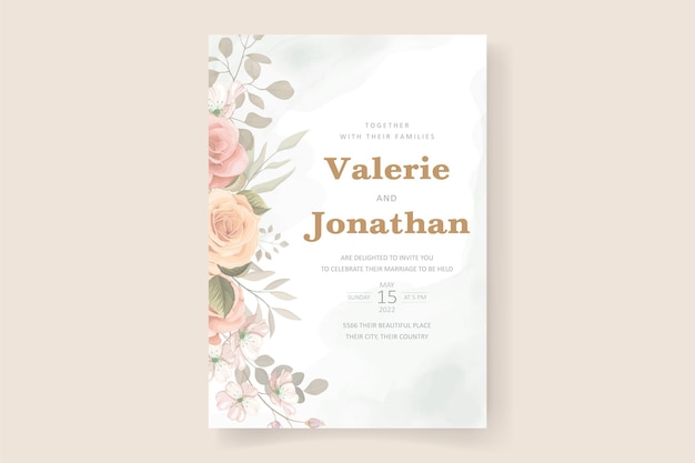 Soft floral and leaves wedding invitation card design