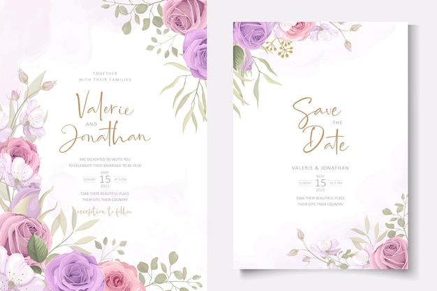 Soft floral and leaves wedding invitation card design