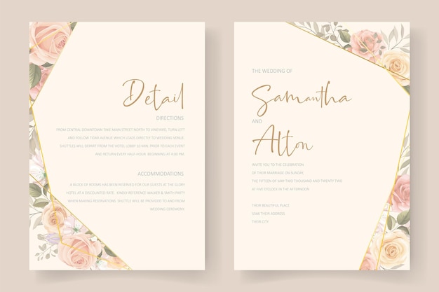 Soft floral and leaves wedding invitation card design