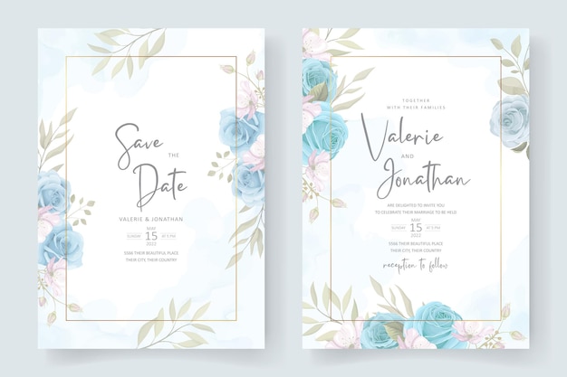 Soft floral and leaves wedding invitation card design