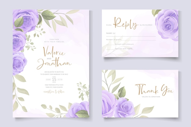 Soft floral and leaves wedding invitation card design