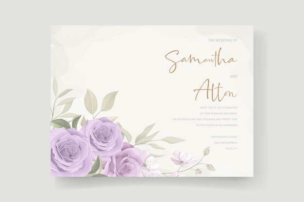 Soft floral and leaves wedding invitation card design