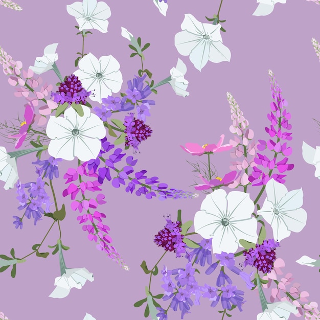 soft and gentle lupine petunia lavender on a purple background