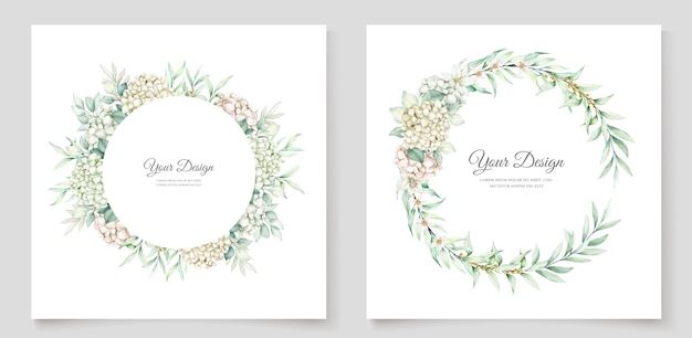 柔らかい緑の花の結婚式の招待カードセット