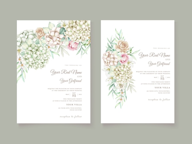 Vettore set di carte invito matrimonio floreale verde morbido