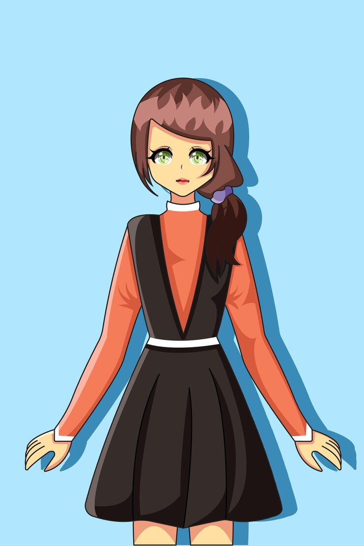 Vector 茶色の髪のデザインイラストで柔らかくて幸せな女の子