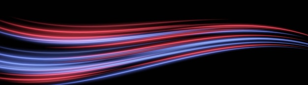 Soft light streaks Blended red and blue beams in forward spread Motion blur effect smooth neon direction