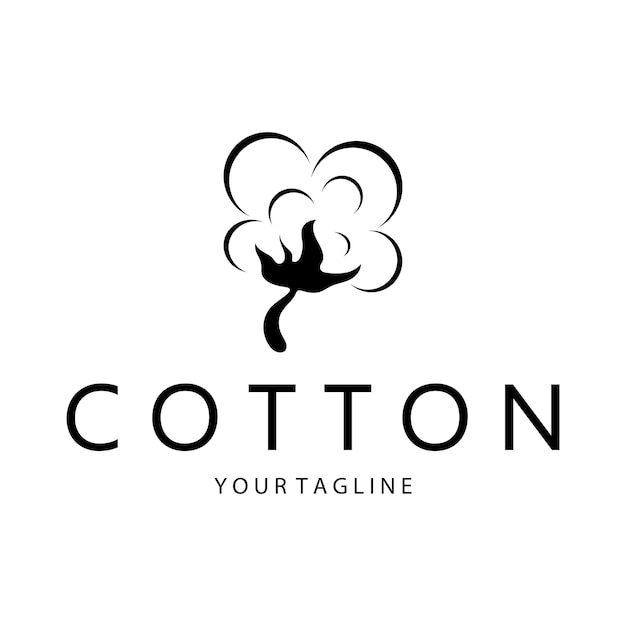 Vettore logo della pianta di fiori di cotone naturale morbido per le piantagioni di cotone industrie commercio tessile abbigliamento e bellezza vettore