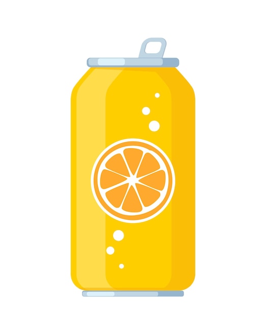 Soft orange or lemon drink can Soda drink aluminum can Vector illustration