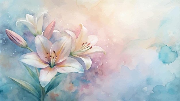 Soft pastel lilies watercolor background