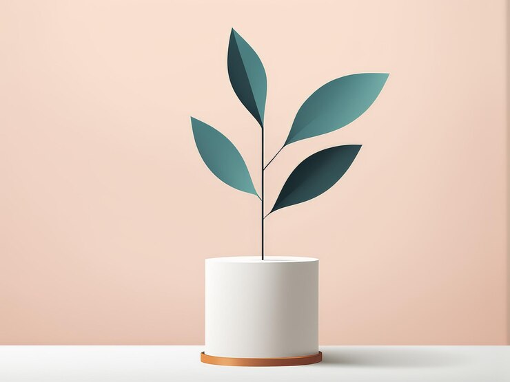 Vector soft pastels and asymmetrical greenery a calm scene featuring a white pot atop a pink table set