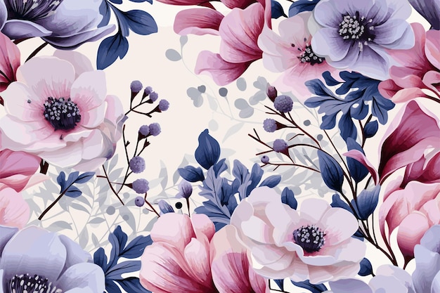 Soft Pink Flowers Watercolor Seamless vector Pattern