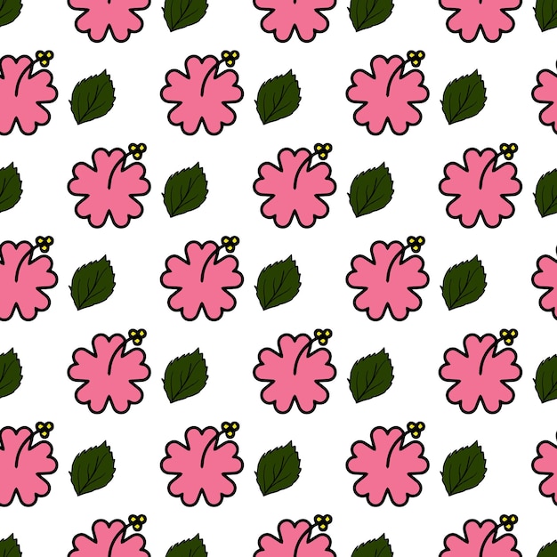 Soft pink hibiscus flower leaf Seamless Pattern Design