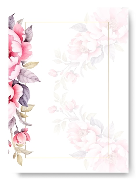 Vettore collezione peonia rosa tenue39 fiore acquerello e cornice geometrica floreale