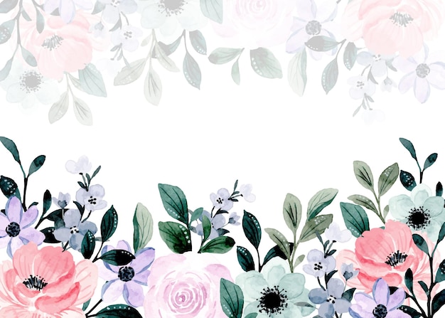 Soft pink purple floral watercolor background with green leaves