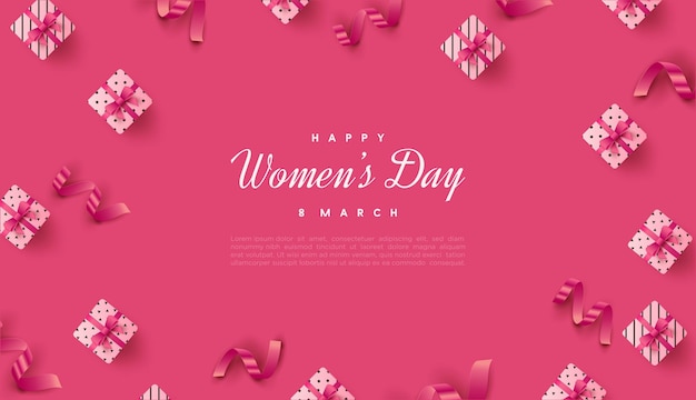 ベクトル 現実的なギフト ボックスの図とソフト ピンク women39s 日の背景バナー ポスター ソーシャル メディアの挨拶のプレミアム ベクトルの背景
