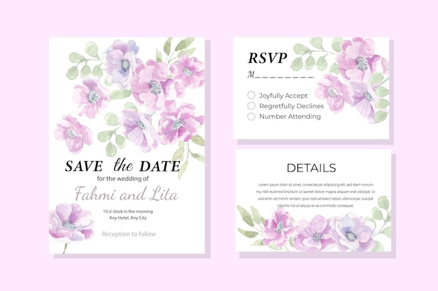 Soft Purple Anemone Watercolor Flower Wedding Template