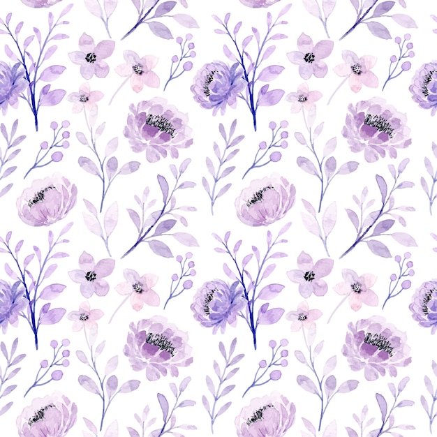 Soft purple floral seamless pattern with watercolor