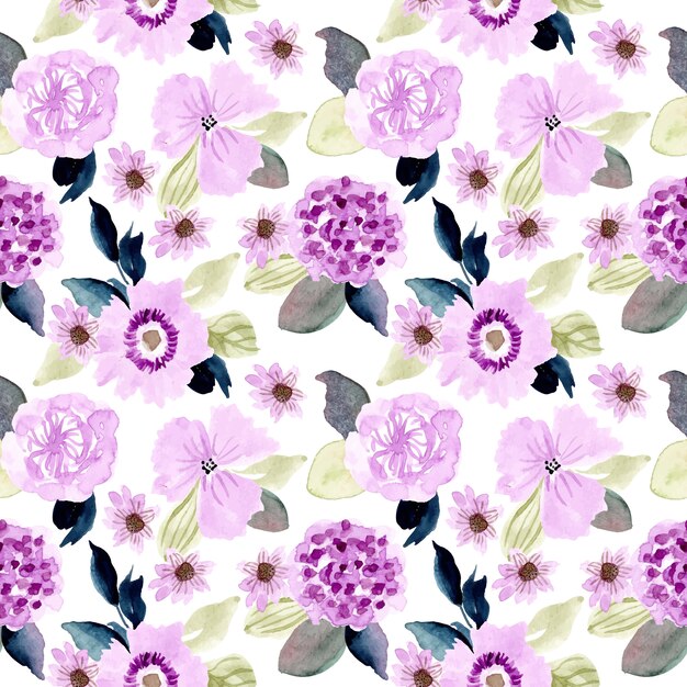 Soft purple floral watercolor seamless pattern