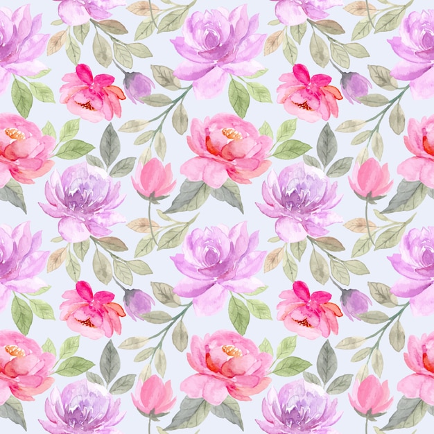Soft purple pink floral watercolor seamless pattern