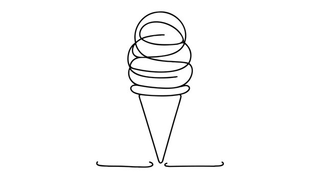 Soft serve ice cream in waffle cone in continuous line art drawing style Black line sketch on white background Vector illustration