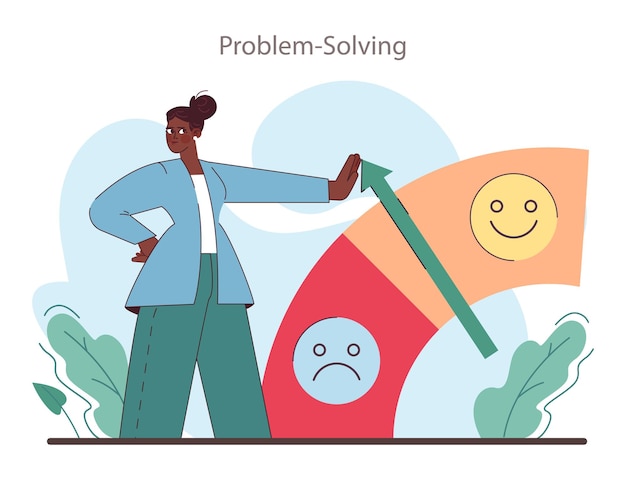 Abilità trasversali dipendente con capacità di problem solving generazione di un'idea creativa o modo per risolvere un problema autosviluppo per la crescita professionale illustrazione vettoriale piatta