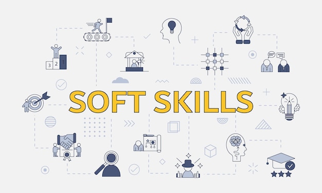 Vector soft skills concept with icon set with big word or text on center